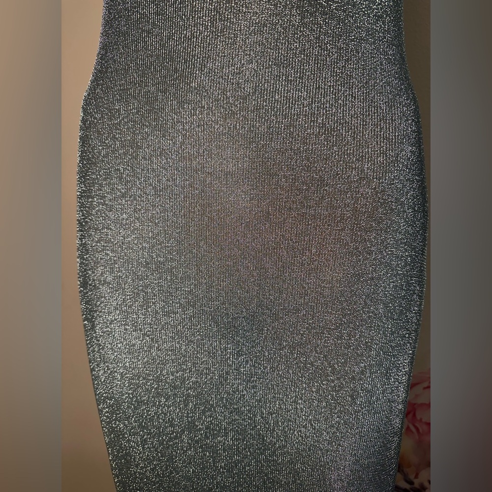 New SER.O.YA Narissa Metallic Knit Maxi Dress Sky Blue metallic, sheer strapless - Picture 10 of 10
